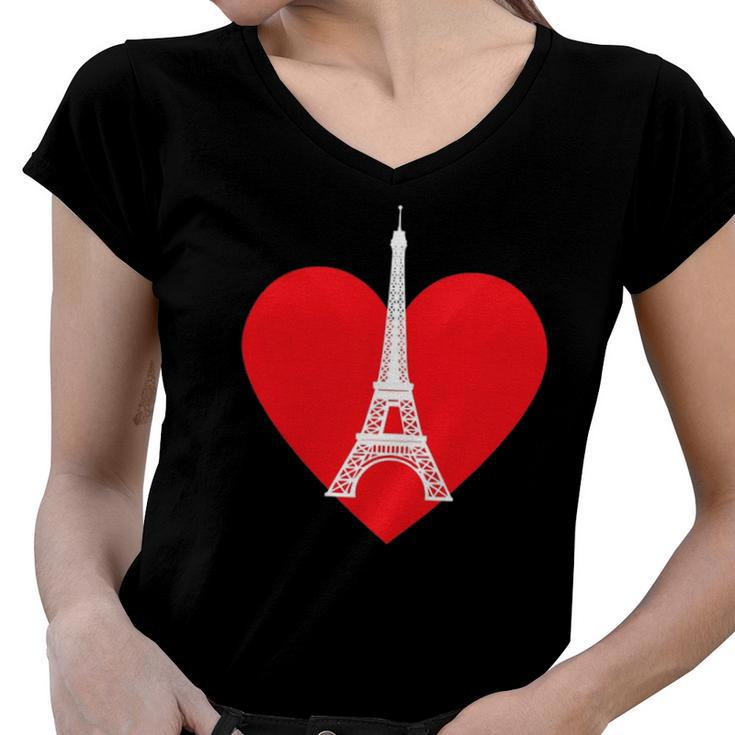 Eiffel Tower Heart For Paris Downtown France City Of Love Women V-Neck T-Shirt
