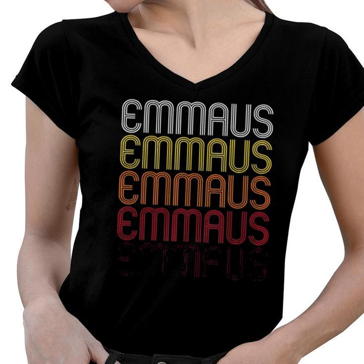 Emmaus Pa Vintage Style Pennsylvania Women V-Neck T-Shirt
