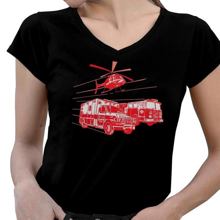 Ems Fire Rescue Truck Helicopter Cute Unique Gift Women V-Neck T-Shirt