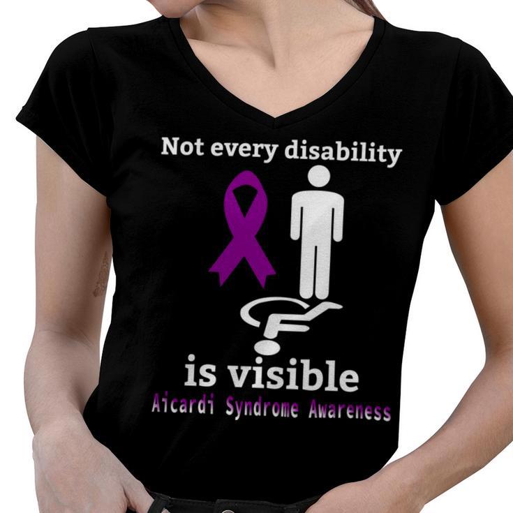 Every Disability Is Visible Aicardi Syndrome Awareness  Purple Ribbon  Aicardi Syndrome Support  Aicardi Syndrome Awareness Women V-Neck T-Shirt