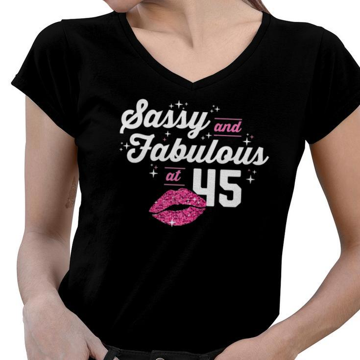 Fabulous At 45 Years Old Gifts 45Th Birthday Chapter 45 Gift Women V-Neck T-Shirt