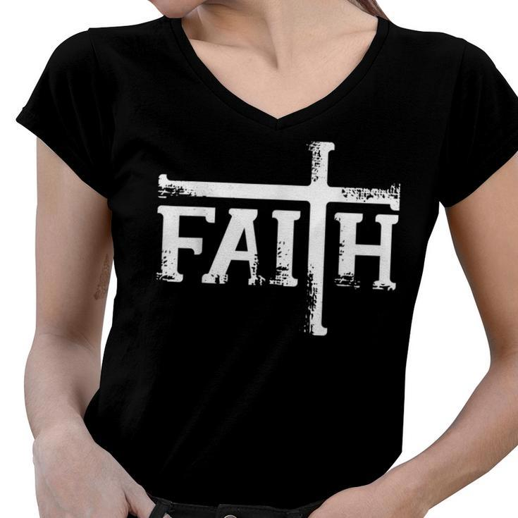Faith Cross  Christian T  For Men Women Kids  Women V-Neck T-Shirt