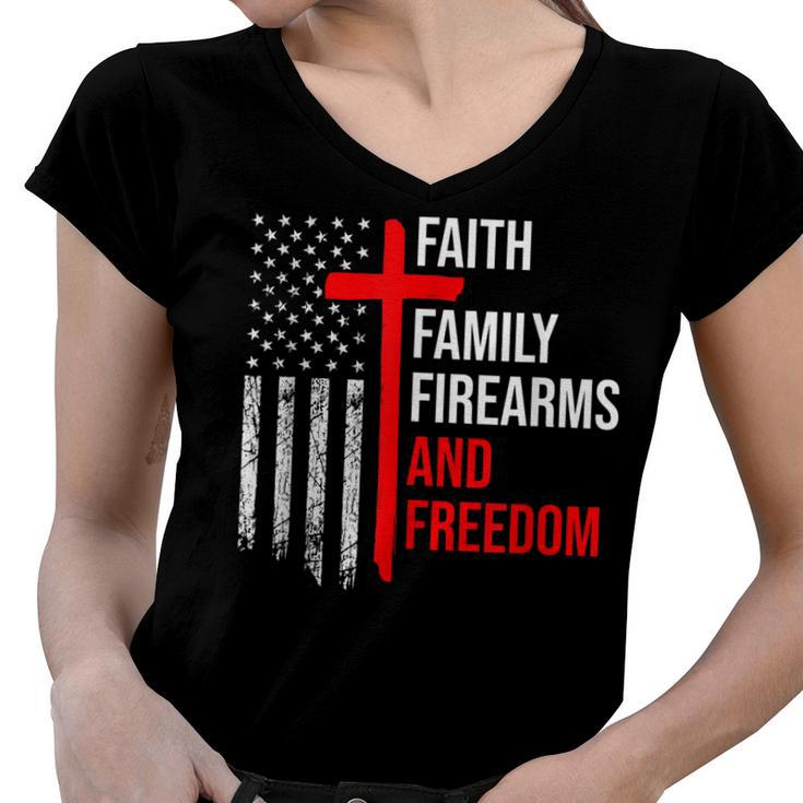 Faith Family Firearms And Freedom 4Th Of July Flag Christian  Women V-Neck T-Shirt