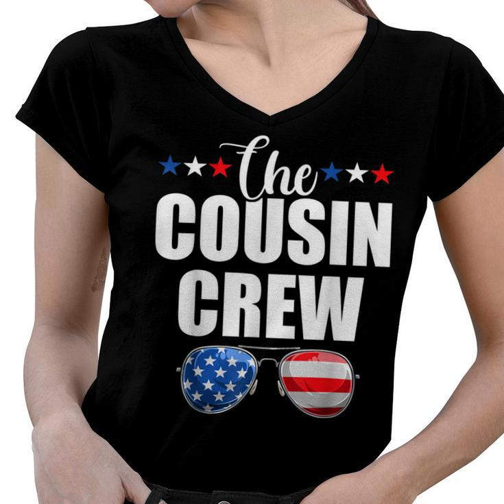 Family 4Th Of July  Matching Cousin Crew American Flag  Women V-Neck T-Shirt