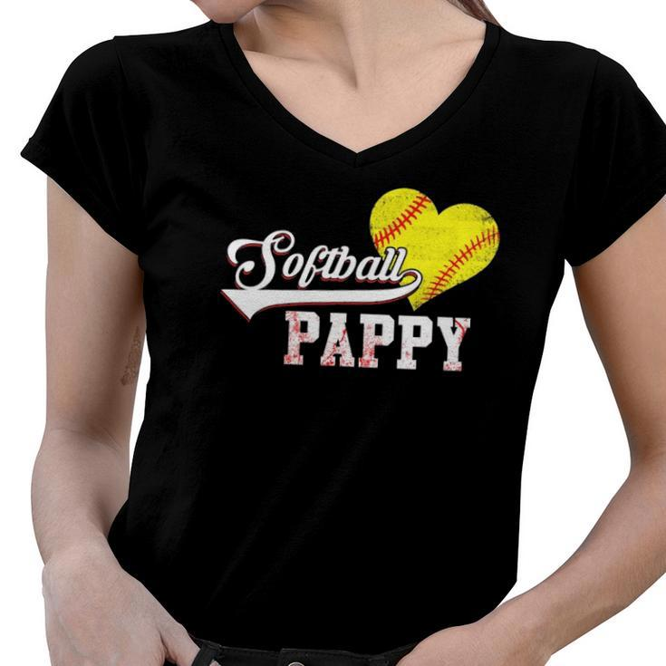 Family Softball Player Gifts Softball Pappy Women V-Neck T-Shirt