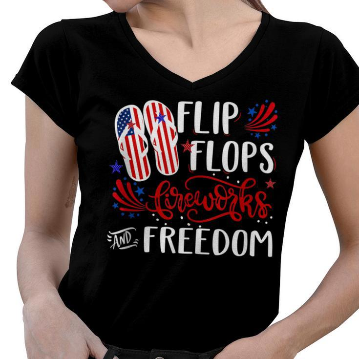Flip Flops Fireworks And Freedom 4Th Of July  V2 Women V-Neck T-Shirt