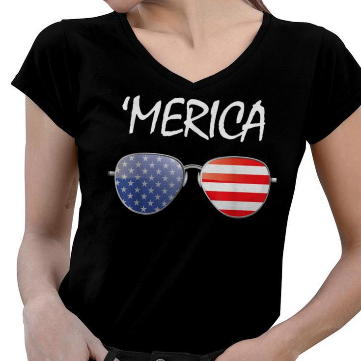 Fourth Of July 4Th July Us America Flag Kids Boys Merica  Women V-Neck T-Shirt