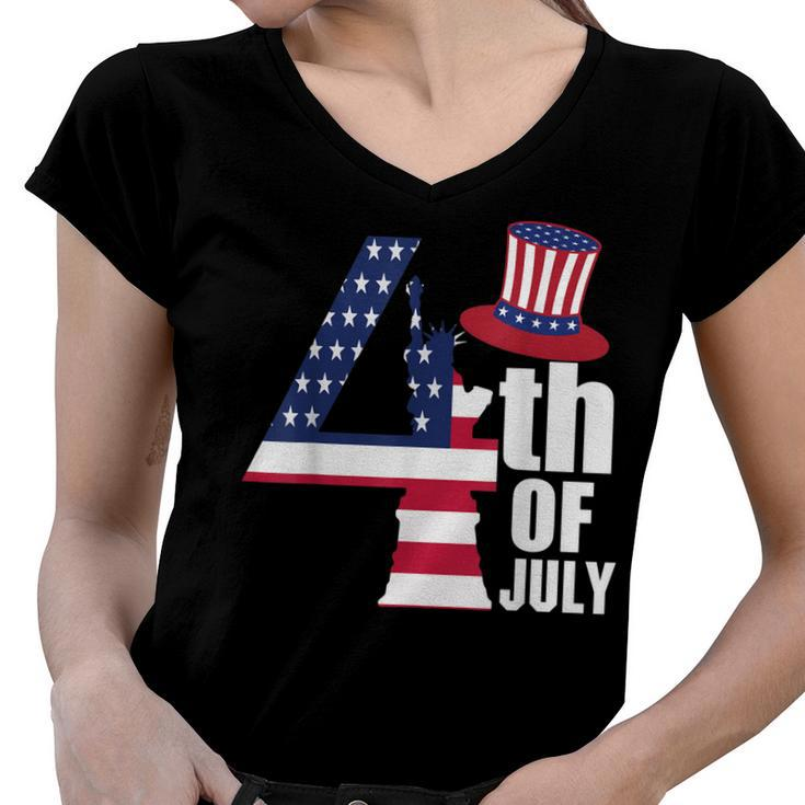 Fourth Of July United States Of America Us Flag 4Th Of July  Women V-Neck T-Shirt