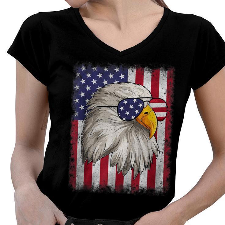 Funny 4Th Of July Usa Flag American Patriotic Eagle  Women V-Neck T-Shirt