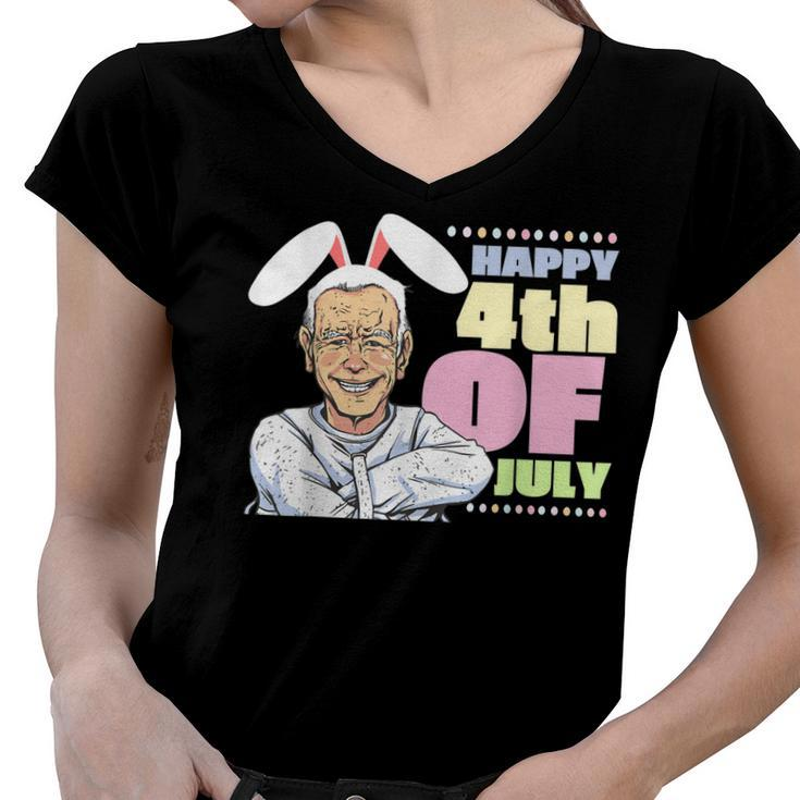 Funny Biden Easter Bunny Confused Happy 4Th Of July  Women V-Neck T-Shirt