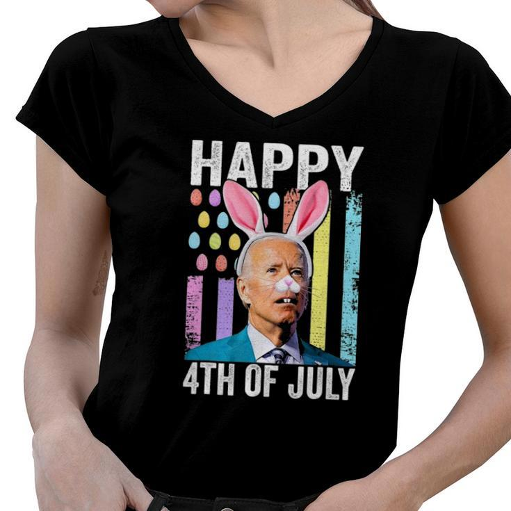 Funny Biden Happy 4Th Of July Confused Easter Biden Bunny Women V-Neck T-Shirt