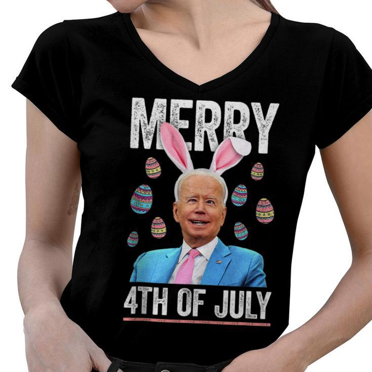 Funny Bunny Joe Biden 4Th Of July Happy Easter Day  V2 Women V-Neck T-Shirt