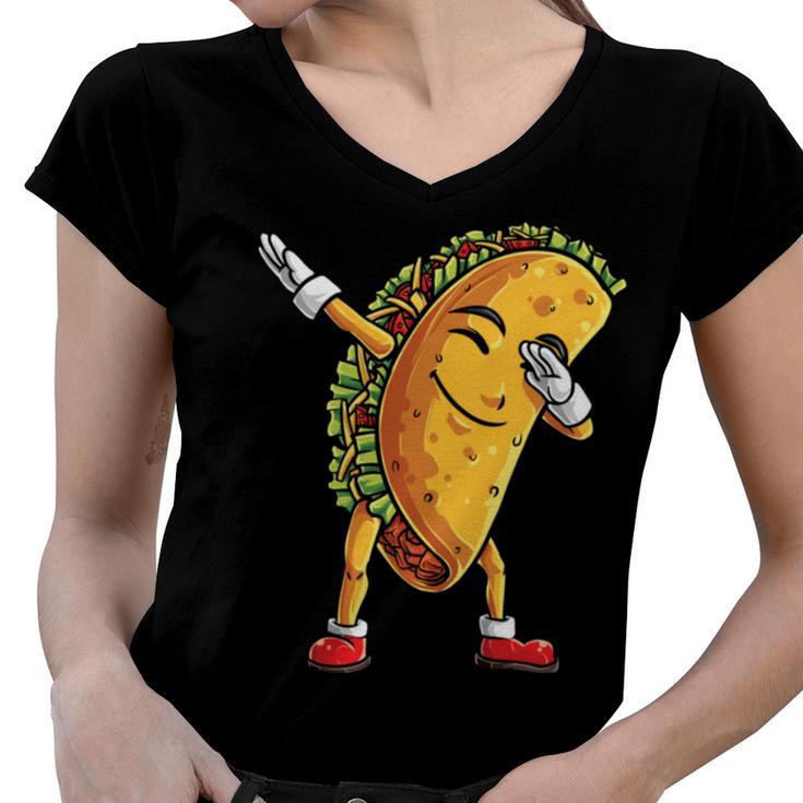 Funny Dabbing Taco Cinco De May Mexican Food V5 Women V-Neck T-Shirt