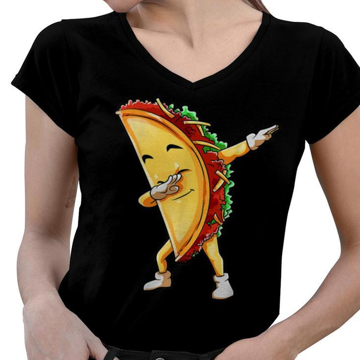 Funny Dabbing Taco Cinco De May Mexican Food Women V-Neck T-Shirt