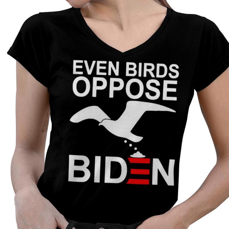 Funny Even Birds Oppose Biden Women V-Neck T-Shirt