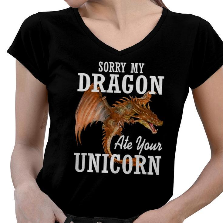 Funny Fire Dragon Asian Animal Gift Dragon Women V-Neck T-Shirt