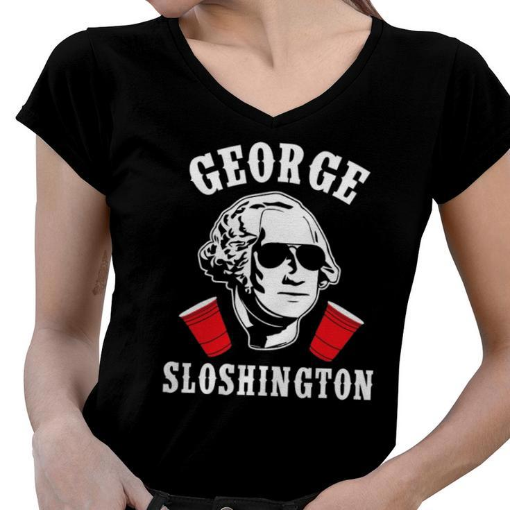 Funny George Sloshington 4Th Of July Aviator American Women V-Neck T-Shirt
