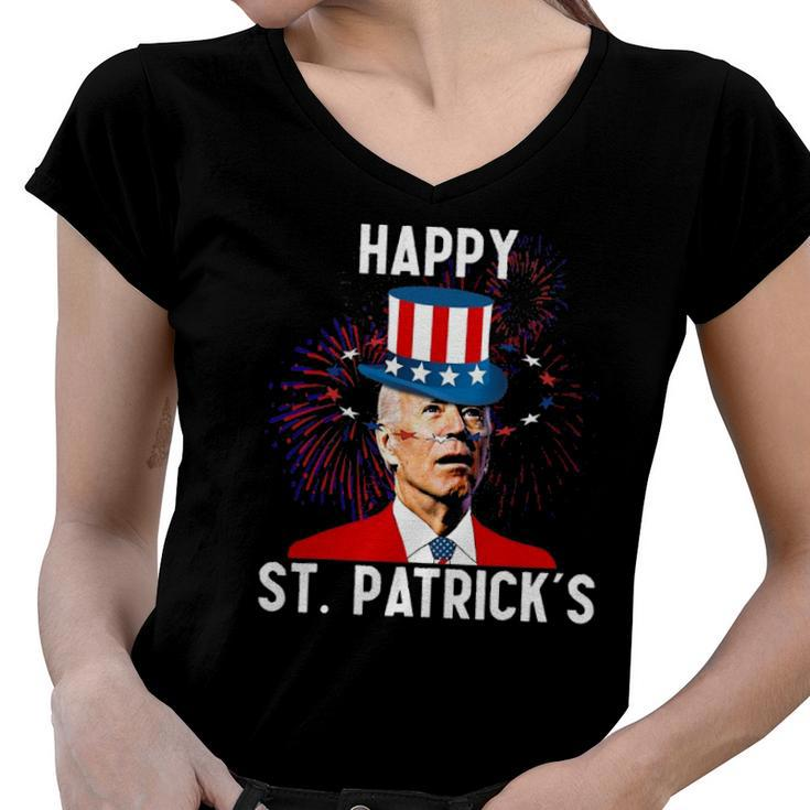 Funny Joe Biden Confused St Patricks Day For Fourth Of July Women V-Neck T-Shirt
