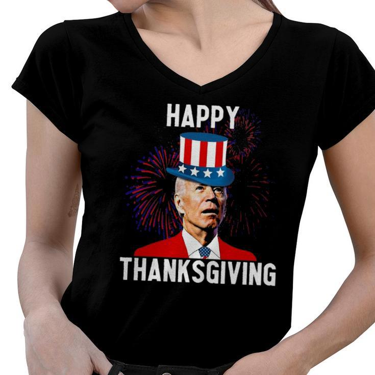 Funny Joe Biden Confused Thanksgiving For Fourth Of July Women V-Neck T-Shirt