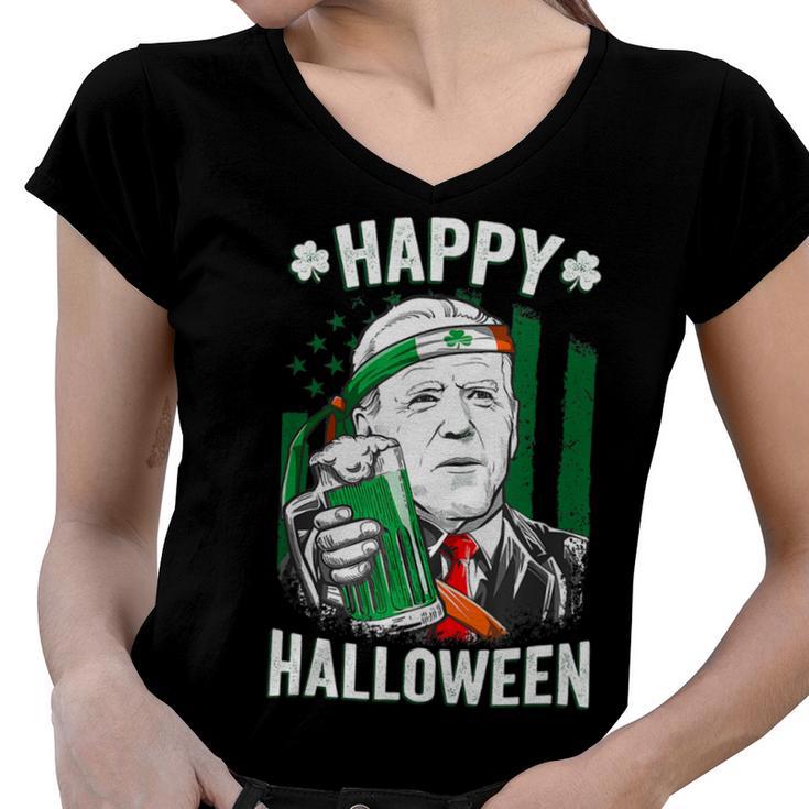 Funny Leprechaun Biden Happy Halloween For St Patricks Day Women V-Neck T-Shirt