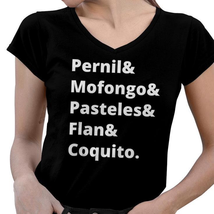 Funny Puerto Rican Foodie Cuisine Food Puerto Rico Pride Women V-Neck T-Shirt
