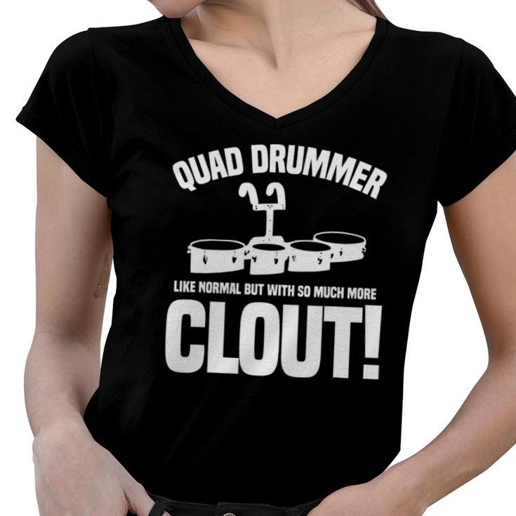 Funny Quad Drums Marching Band Drummer Women V-Neck T-Shirt