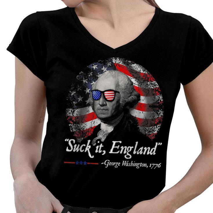 Funny Suck It England 4Th Of July George Washington  Women V-Neck T-Shirt