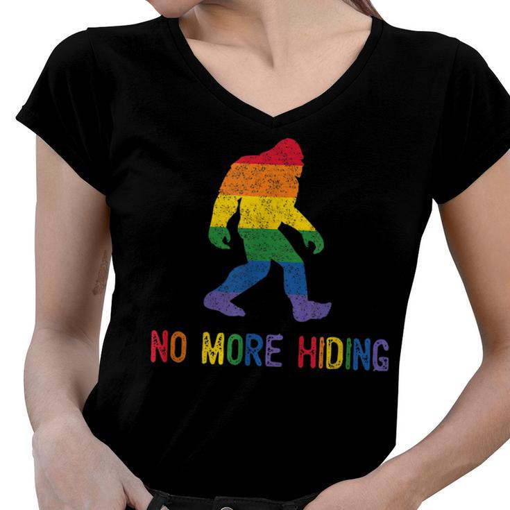 Gay Pride Support - Sasquatch No More Hiding - Lgbtq Ally  Women V-Neck T-Shirt