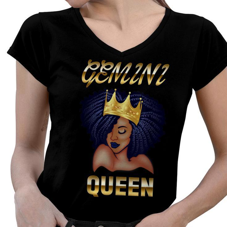 Gemini Queen Born In May-June Black Queen Birthday  Women V-Neck T-Shirt