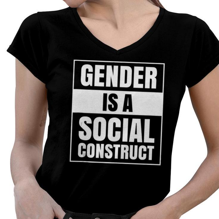 Gender Is A Social Construct Agender Bigender Trans Pronouns  Women V-Neck T-Shirt