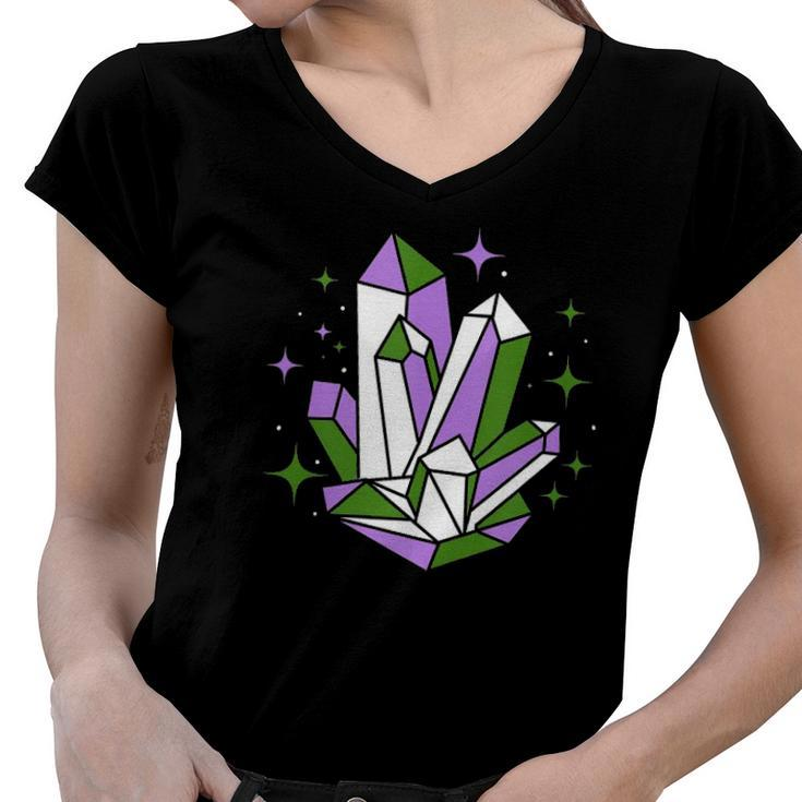 Genderqueer Pride Crystals Nonbinary Gift Women V-Neck T-Shirt