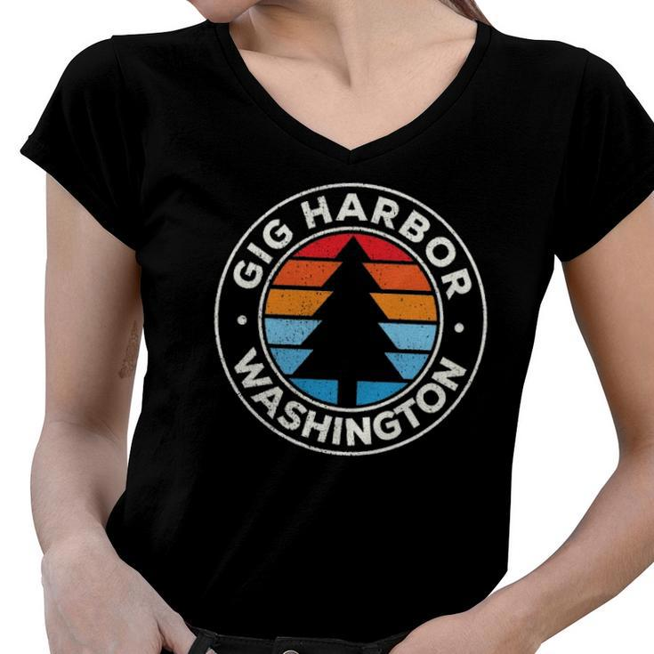 Gig Harbor Washington Wa Vintage Graphic Retro 70S  Women V-Neck T-Shirt