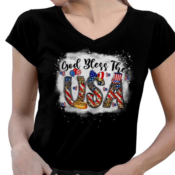 God Bless The Usa - Christian 4Th Of July  Women V-Neck T-Shirt