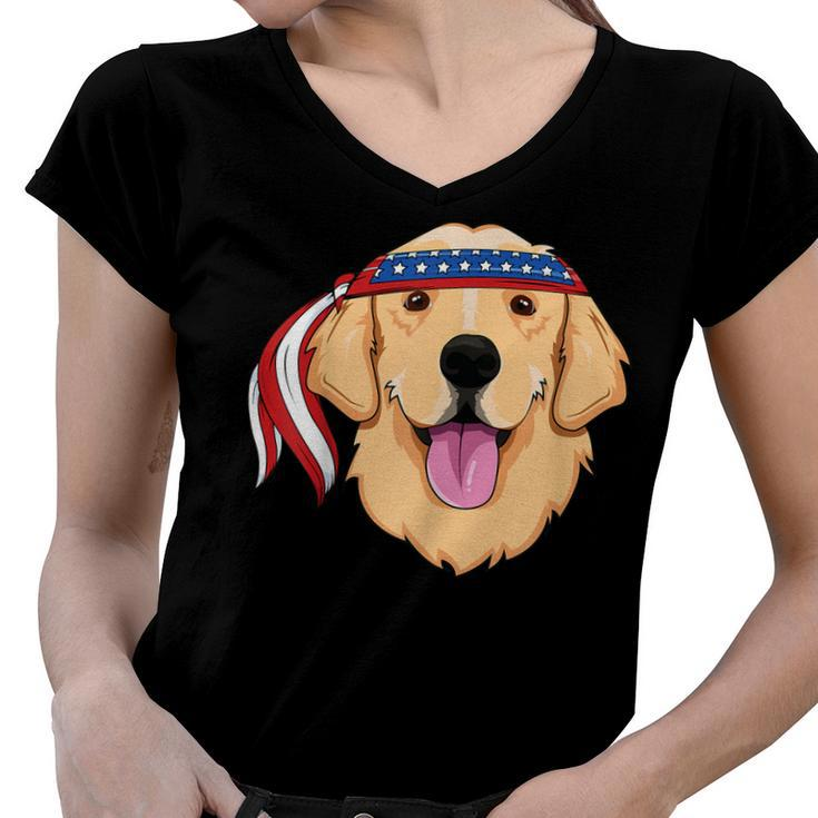 Golden Retriever 4Th Of July Family Dog Patriotic American  Women V-Neck T-Shirt