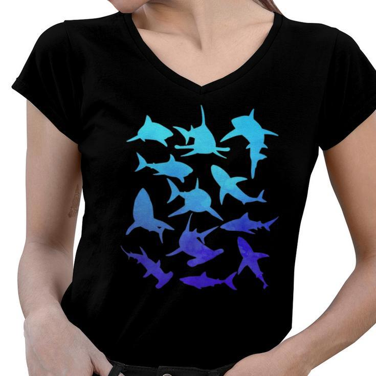 Great White Sharks Hammerhead Shark Lover Vintage Graphic Women V-Neck T-Shirt