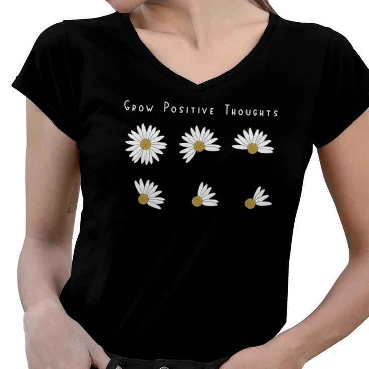 Grow Positive Thoughts Tee Floral Bohemian Style Women V-Neck T-Shirt