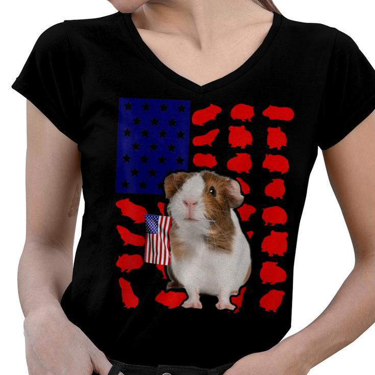 Guinea Pig American Flag 4Th Of July Lover Usa Patriotic  Women V-Neck T-Shirt