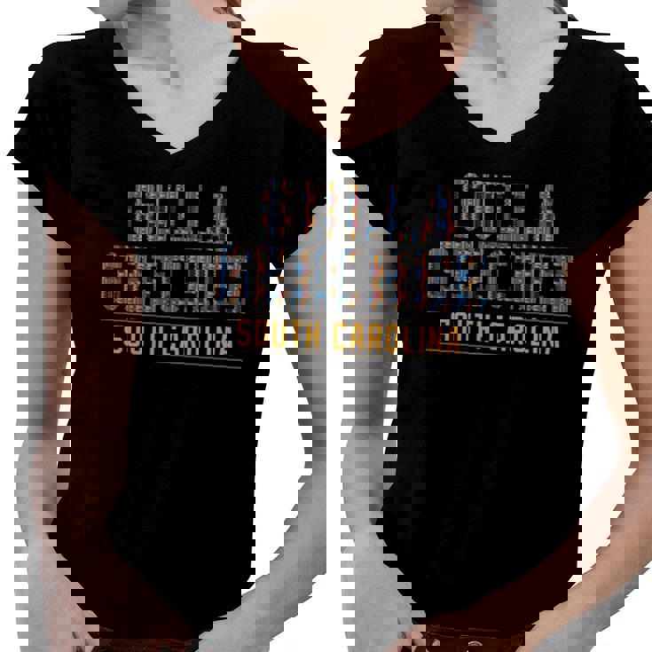 Gulla Geechee Culture South Carolina African Kente Pattern Women V-Neck T-Shirt