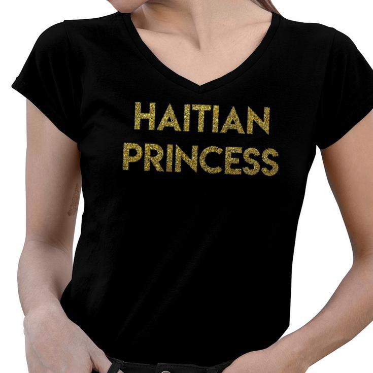 Haitian Pride Gold - Haitian Princess Women V-Neck T-Shirt