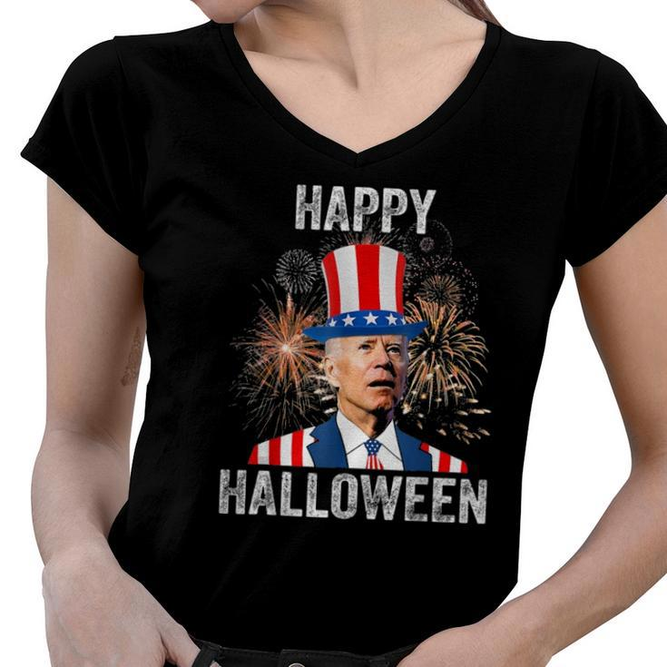 Halloween Funny Happy 4Th Of July Anti Joe Biden  Women V-Neck T-Shirt