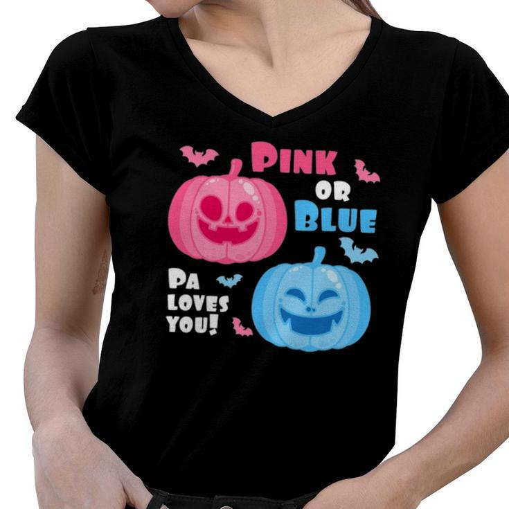 Halloween Gender Reveal Pa Loves You Fall Theme Women V-Neck T-Shirt