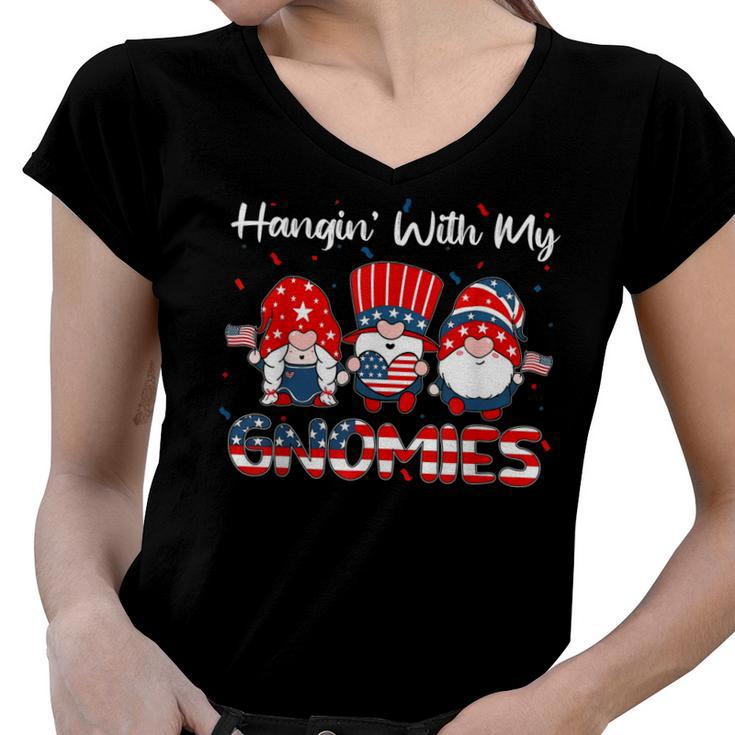 Hanging With My Gnomies Cute Patriotic 4Th Of July Gnome  Women V-Neck T-Shirt