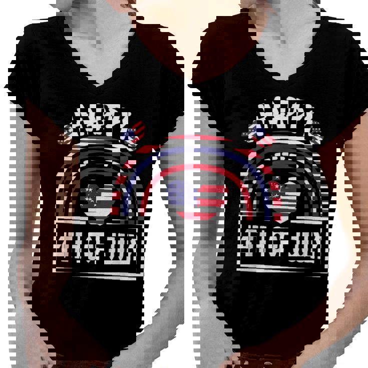 Happy 4Th Of July American Flag Rainbow Usa Funny Patriotic  Women V-Neck T-Shirt