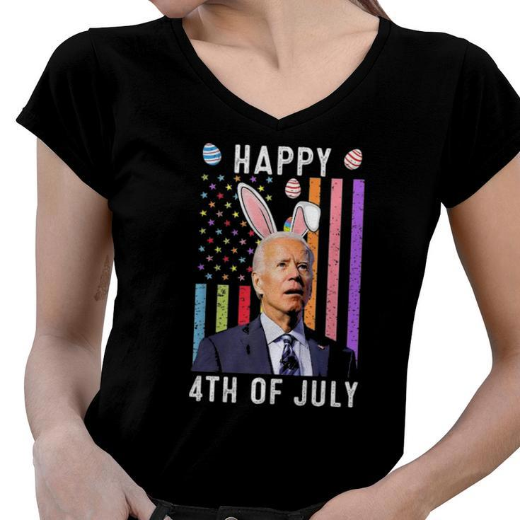 Happy 4Th Of July Confused Funny Joe Biden Happy Easter Day Women V-Neck T-Shirt