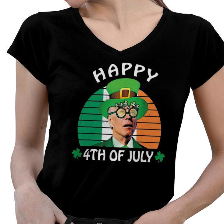 Happy 4Th Of July Joe Biden Leprechaun St Patricks Day Women V-Neck T-Shirt