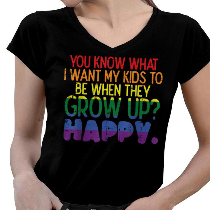 Happy Kids When Grow Up Parent Gay Pride Ally Lgbtq Month  Women V-Neck T-Shirt