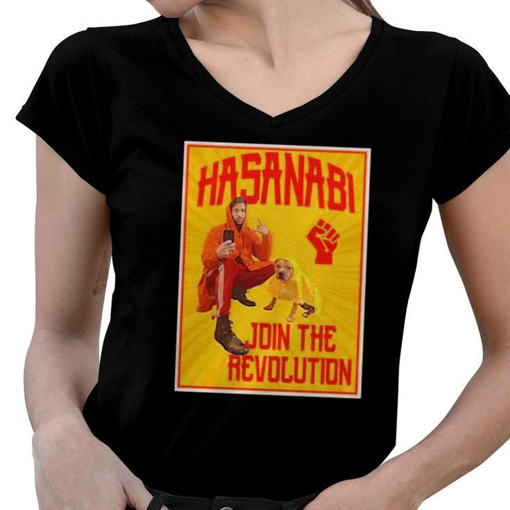 Hasanabi Join The Revolution Raised Fist Women V-Neck T-Shirt