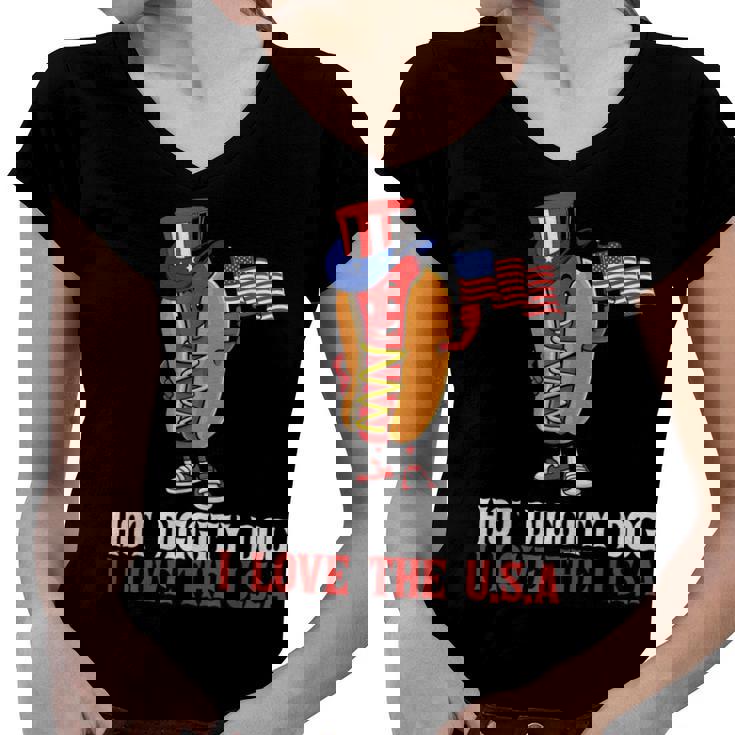 Hot Diggity Dog I Love The Usa - Happy 4Th Of July Hotdog  Women V-Neck T-Shirt