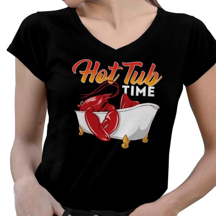 Hot Tub Time - Funny Lobster Shrimps Crawfish Crab Seafood Women V-Neck T-Shirt