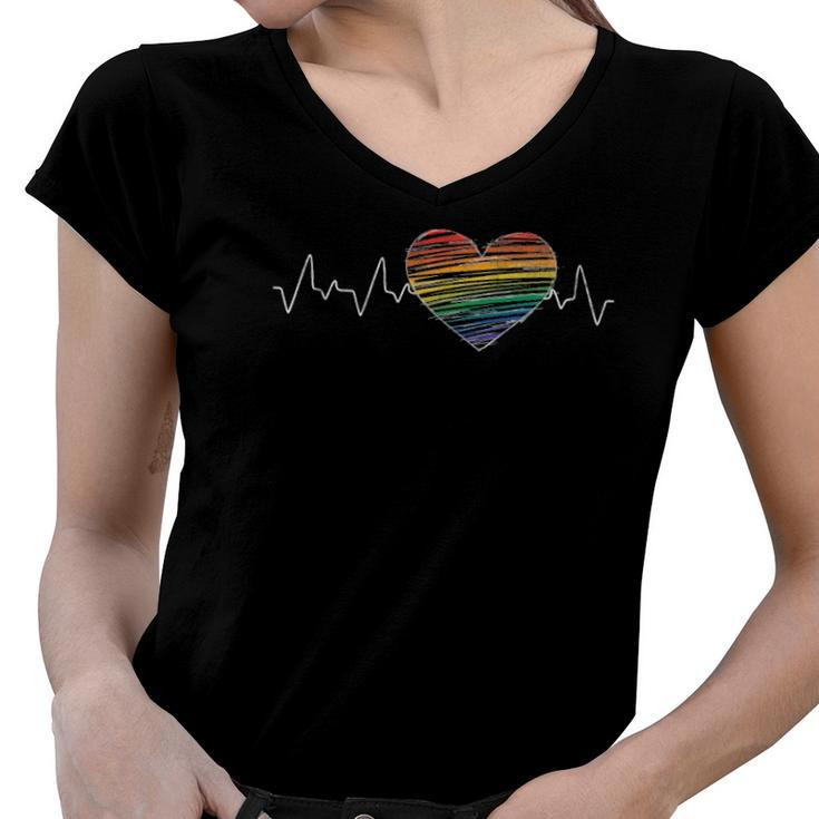 Human Rights Equality Gay Pride Month Heartbeat Lgbt Women V-Neck T-Shirt